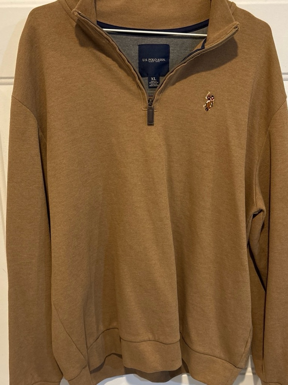 U.S. Polo Assn. Men's Zip-Up Pullover Sweater - Camel Brown